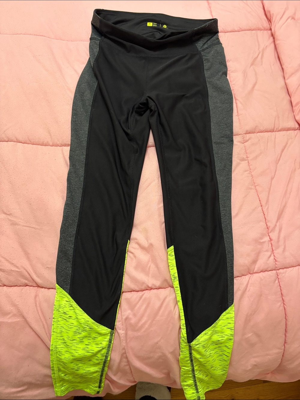 Xersion Black Leggings with Neon Yellow Logos
